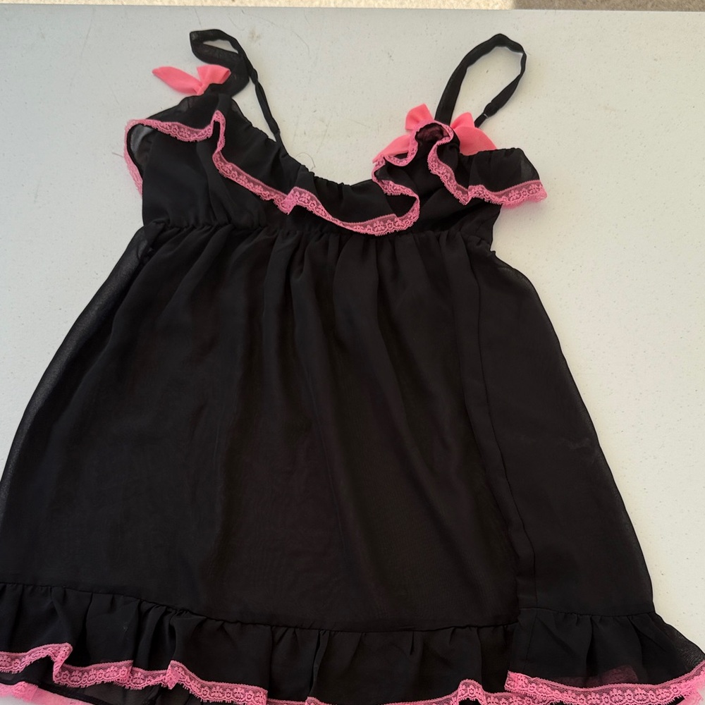 Black and Pink Chemise with Lace Trim